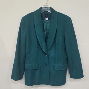 Vintage Made In The USA - Panther Teal Shawl Collar Wool Blazer Sz 10